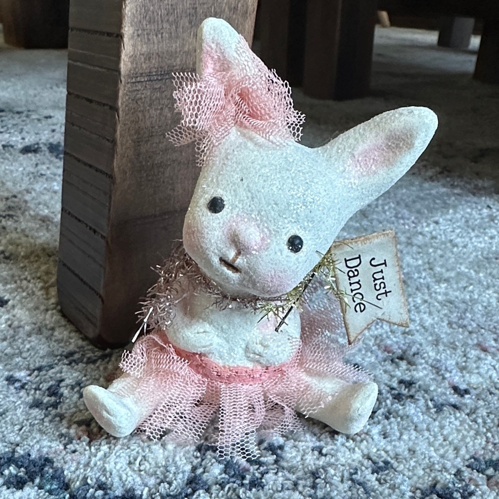Bethany Lowe Michelle Allen DANCE Cute Bunny Figurine with Pink Tutu